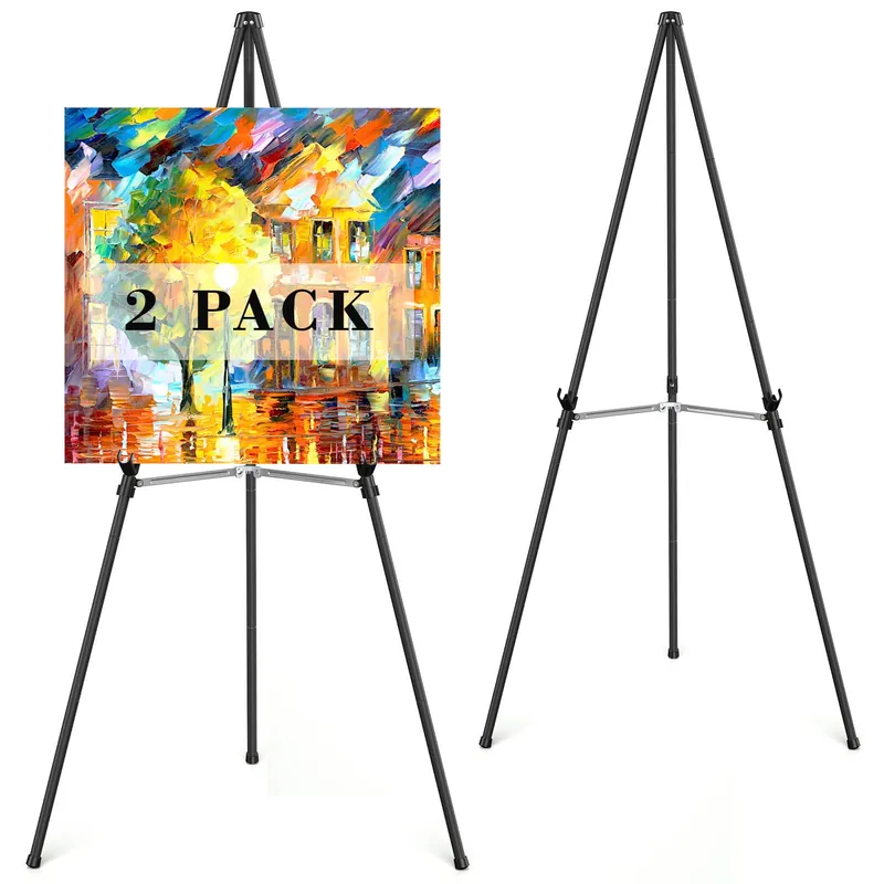 Easel Stand for Sign Folding,63" Portable Metal Easel Stand for Wedding Sign Stand (Black,2 Pack)