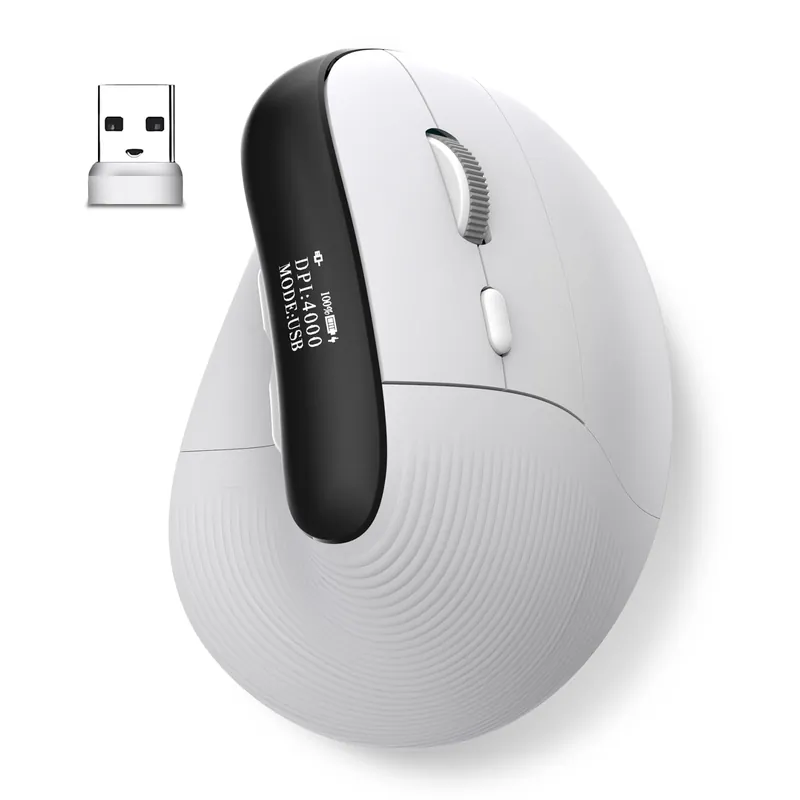 Wireless Ergonomic Vertical Mouse with OLED Screen Display for Right Hand (White)