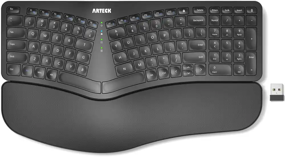 Split Ergonomic Keyboard with Cushioned Wrist and Palm Rest, 2.4G USB Wireless Comfortable