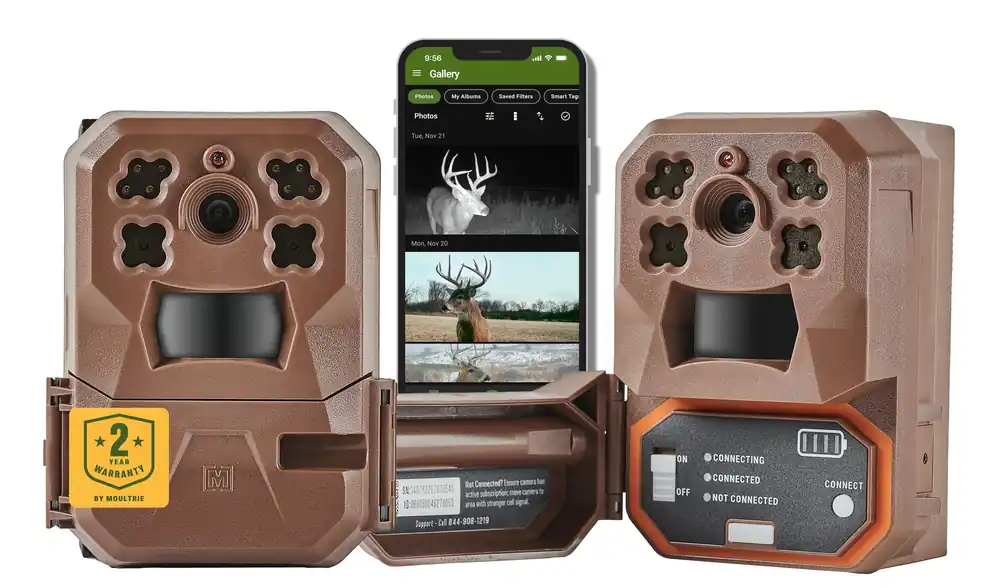Moultrie Edge Cellular Trail Camera - Auto Connect - Nationwide Coverage - HD Video-Audio - Built in Memory - Cloud Storage - 80 ft Low Glow IR LED Flash