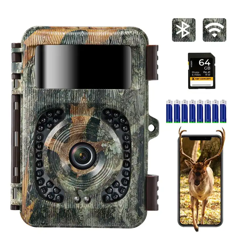 K&F Concept 4K 48MP WiFi Trail Camera, Game Camera with No Glow Night Vision Motion Activated Waterproof, 0.2s Trigger Time, 120° Wide Lens, 2.4‘‘ LCD Hunting Camera for Wildlife Monitoring