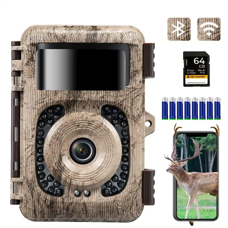 K&F Concept 4K 48MP WiFi Trail Camera, Game Camera with No Glow Night Vision Motion Activated Waterproof, 0.2s Trigger Time, 120°Wide Lens, 2.4‘‘ LCD Hunting Camera for Wildlife Monitoring