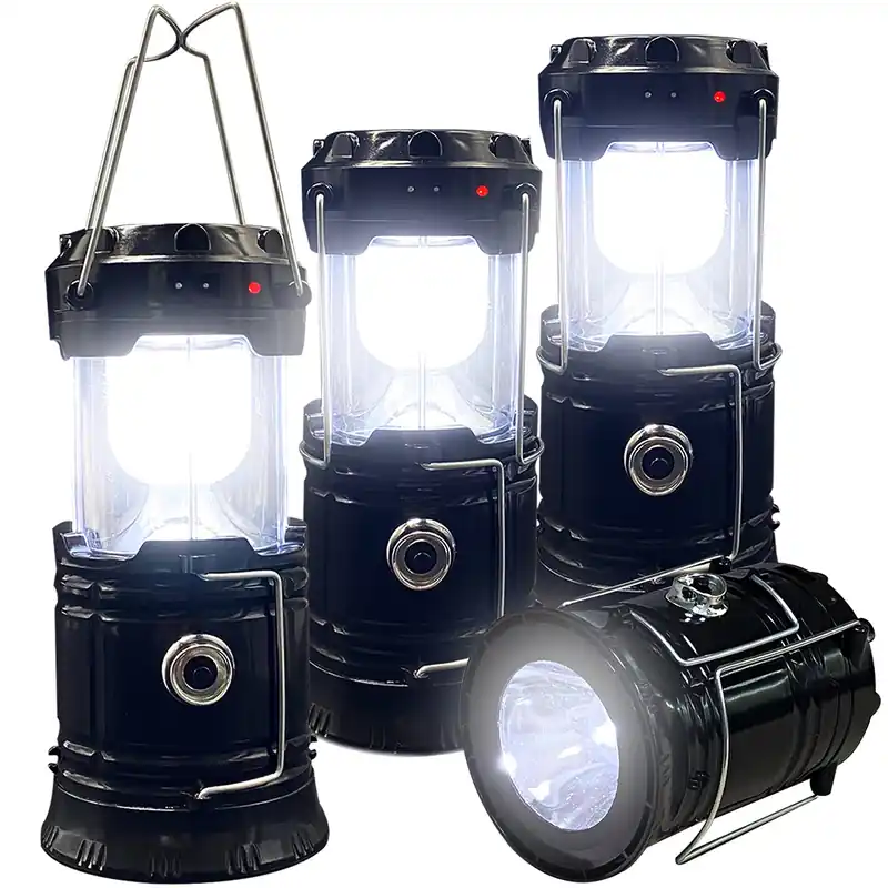 Collapsible Portable LED Camping Lantern XTAUTO Lightweight Waterproof Solar USB Rechargeable LED Flashlight Survival Kits, 4-Pack