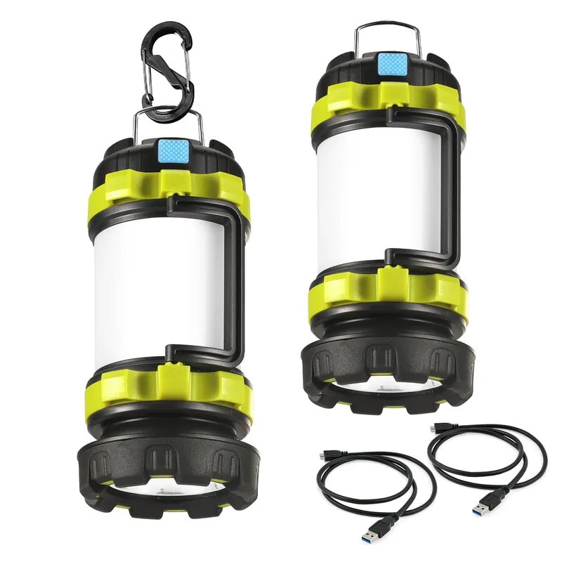 2 Pack LED Camping Lantern Flashlight Rechargeable, Consciot Portable Torch with 6 Light Modes, 3600mAh Power Bank