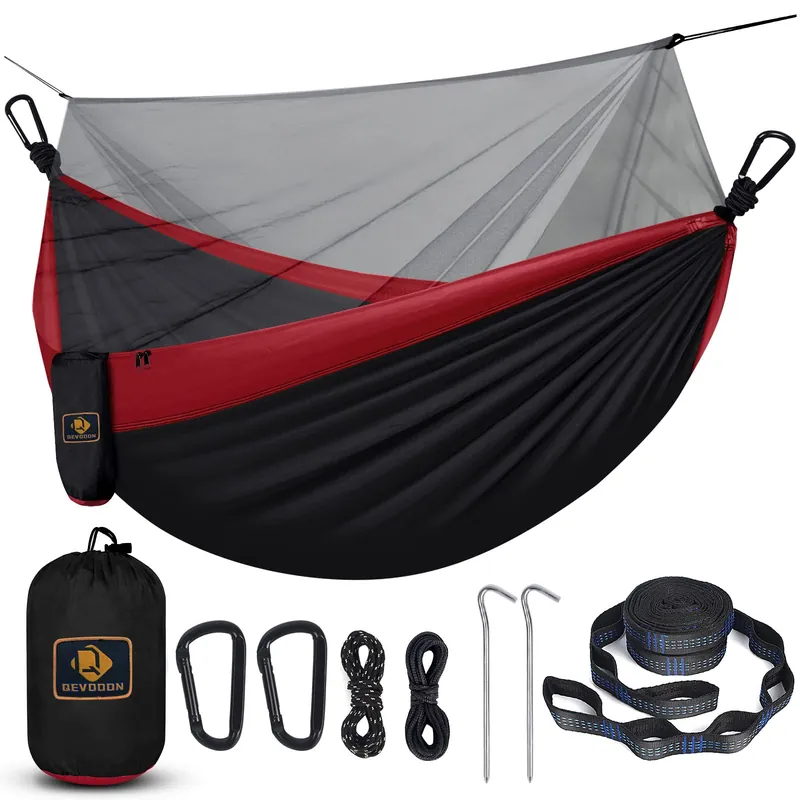 Camping Hammock with Net,Portable Lightweight Double Hammocks Black&Red