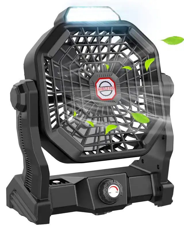 Camping Fan with LED Lantern, 10400 mAh 9 Inch Rechargeable Battery Powered Fan with 270°Head Rotation, Stepless Speed and Quiet Battery Operated Tent Fan for Picnic, Barbecue, Fishing, Travel, Home