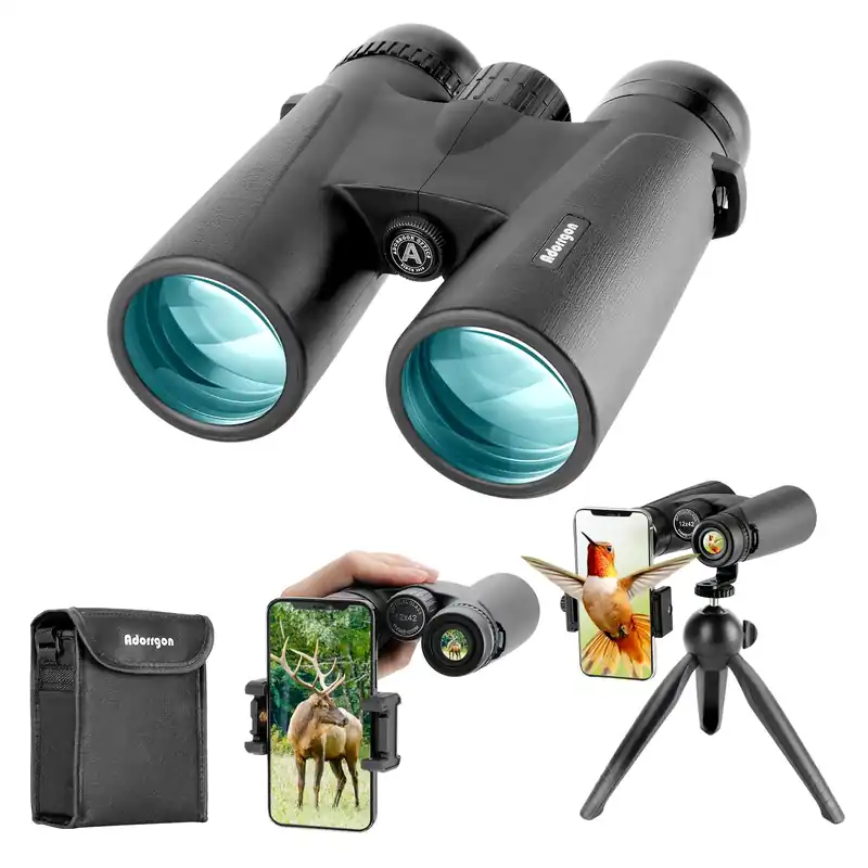 Adorrgon 12x42 HD Binoculars for Adults High Powered with Phone Adapter, Tripod and Tripod Adapter - Large View Binoculars