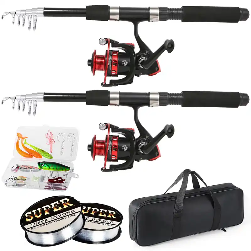 Tripquips Fishing Rod, 6.9ft 2Pcs Telescopic Fishing Rods Set, Carbon Fiber Fishing Pole, 2PCS Spinning Rod and Reel Combo with Carrier Bag Freshwater Fishing Rod and Reel Combos Kits Fishing Gear-Red