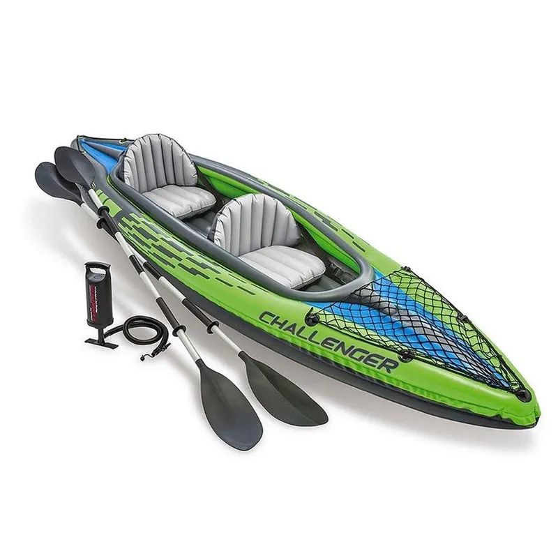 INTEX 68306EP Challenger K2 Inflatable Kayak Set Includes Deluxe 86in Kayak Paddles and High-Output Pump – Adjustable Seat with Backrest – Removable Skeg – 2-Person – 400lb Weight Capacity