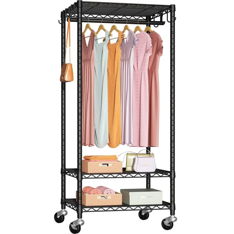 P6 Mini Rolling Clothes Rack Heavy Duty, Clothing Racks for Hanging Clothes, 23.6‘‘W x 14‘‘D x 74.6‘‘H, Black