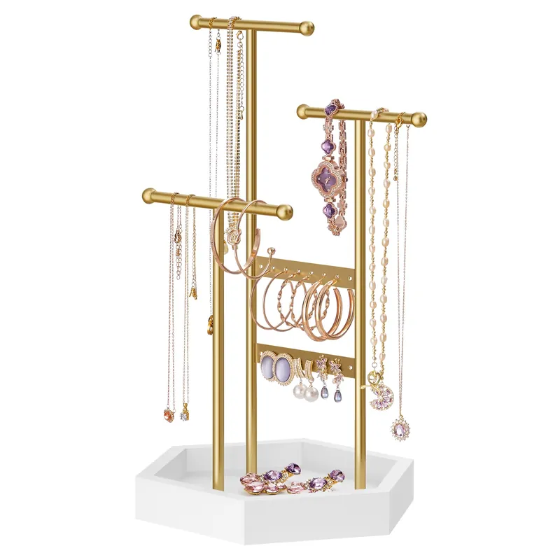 Jewelry Holder, Jewelry Organizer, 4 Independent Zones, Jewelry Display Stand with Metal Frame