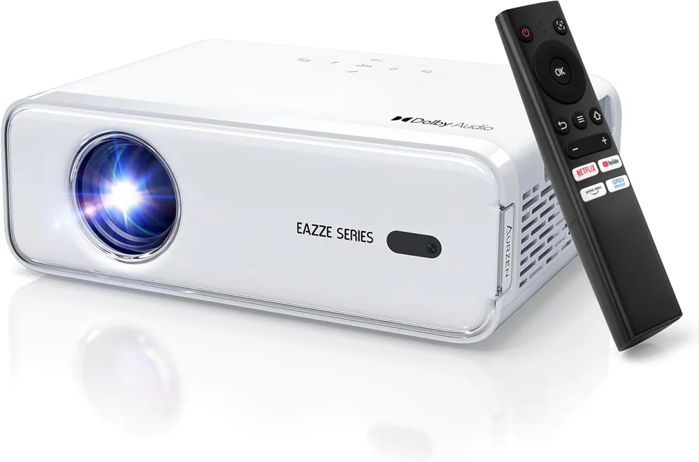 Smart Projector with WiFi and Bluetooth, Netflix-Officially-Licensed, Auto Focus & Keystone, White