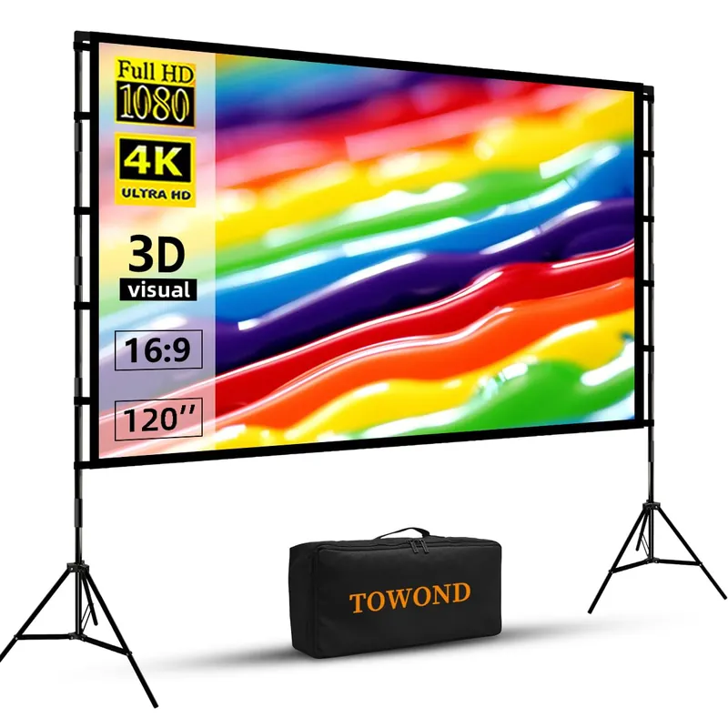 Projector Screen and Stand, 120 inch Portable Projector Screen Indoor Outdoor Projector Screen