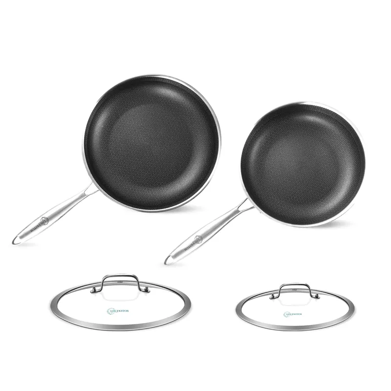 10-12 Inch Tri-ply Hybrid Nonstick Stainless Steel Sauté Pan with Lids,Deep Frying Pan Set,Skillets,Induction Pots