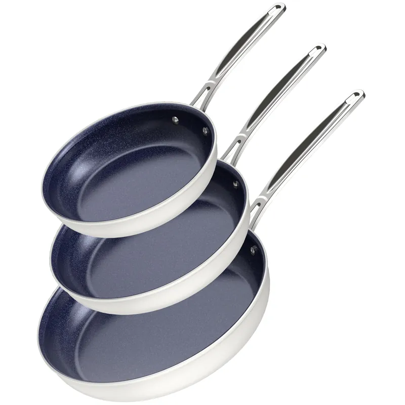 3-Piece 8”, 10”, 12” Forged Lightweight Frying Pan Set, G10 Healthy Duralon Blue Ceramic Ultra Non-Stick