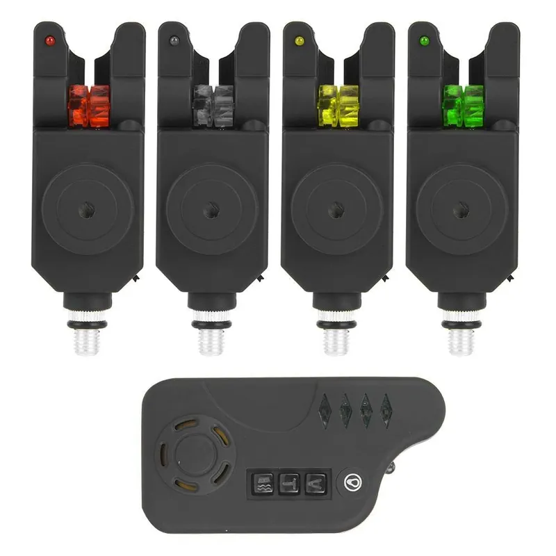 Fishing Bite Alarm Indicator Set, 4 Emitter + 1 Receiver Digital Wireless Fishing Bite Alert Indicator Set