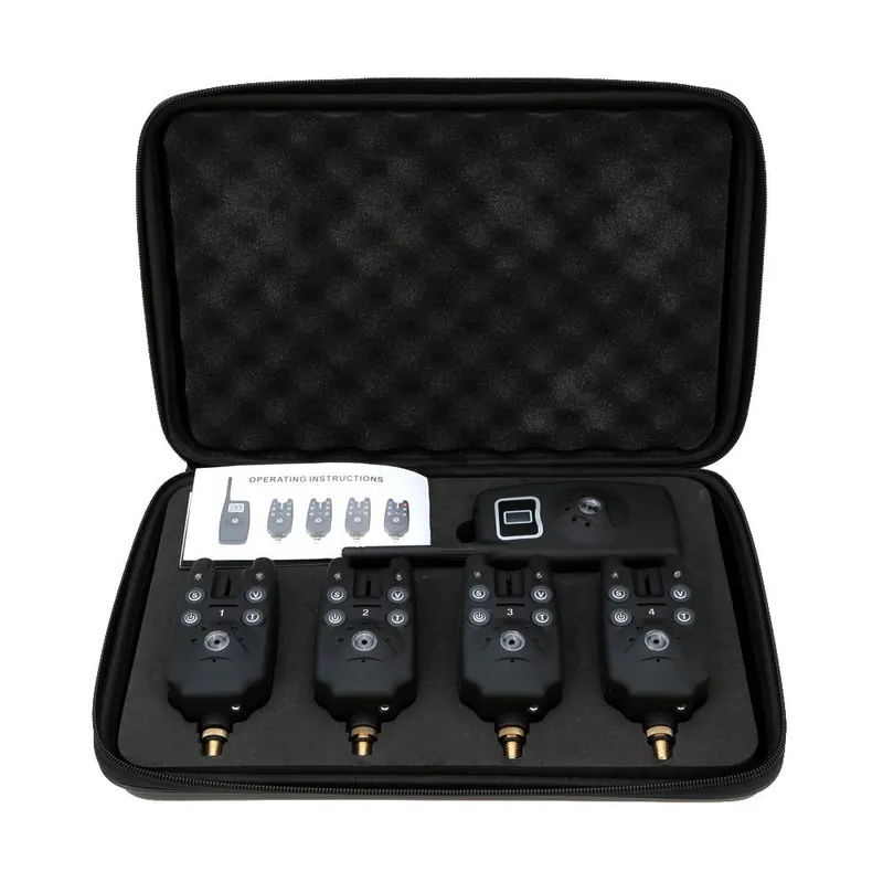 Bite Alarm, Water Resistant Wireless LED Fishing Bite Alarm Digital Screen Receiver Set + Case, Black