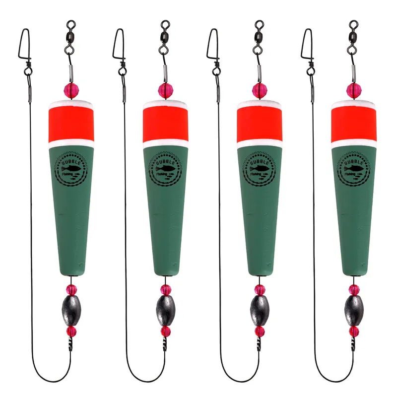 Fishing Floats Rigs Popping Corks for Saltwater Rattle Weighted Bobbers Fishing Tackle (4pcs, 5 in, Green)