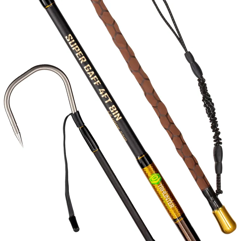 Carbon Fiber Fishing Gaff Saltwater Fish Gaff with S316 Stainless Steel Fishing Hook (Brown Gaff - 4‘8‘‘ - 4‘‘ Hook)