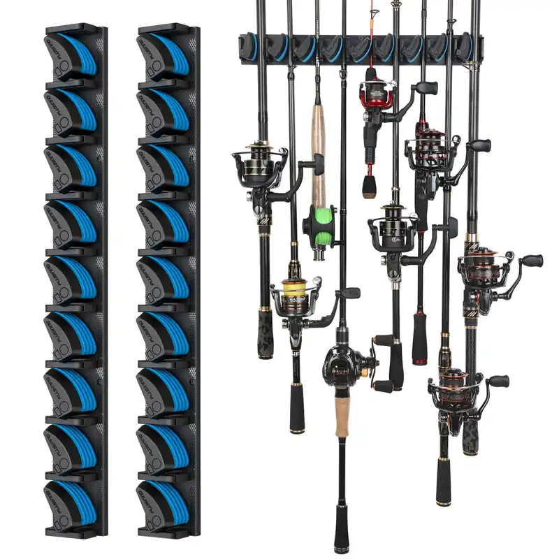 2 pack Vertical Fishing Rod rack, Wall Mounted Fishing Rod holder, 2 Packs Fishing Pole Holders Hold Up to 18 Rods or Combos