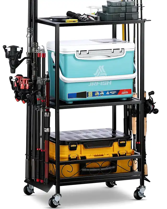 Fishing Rod Holder Fishing Pole Rack for 10 Rods for Garage Basement or Indoor
