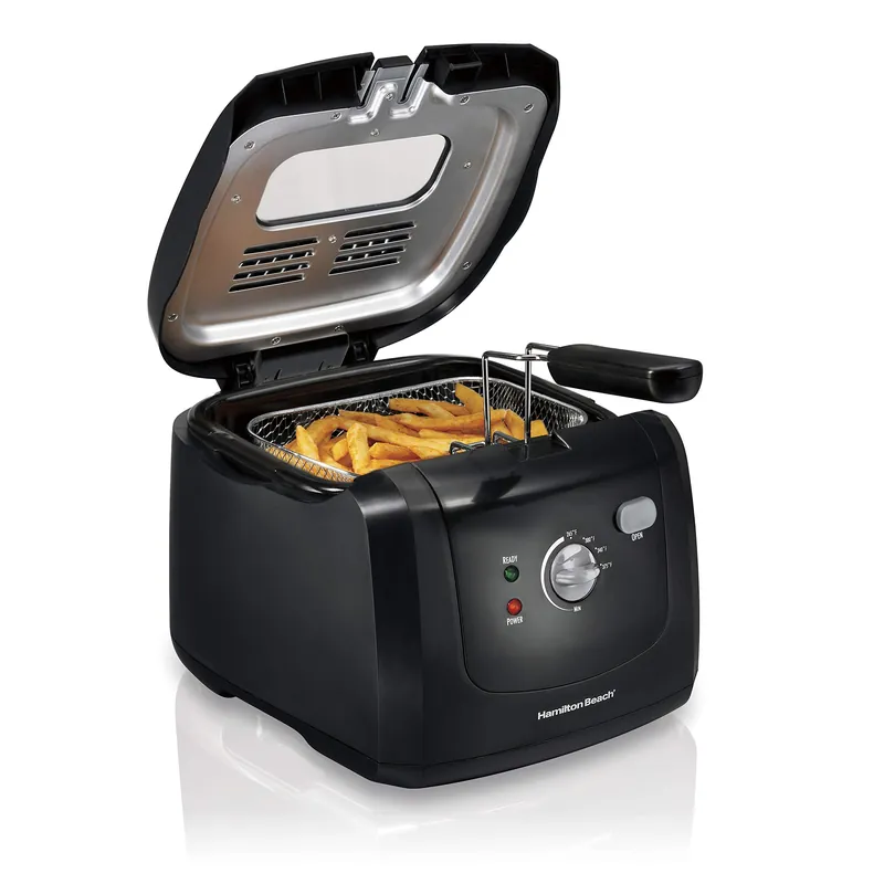 Cool Touch Electric Deep Fryer with Basket and Lid, 2 Liters / 8 Cups Oil Capacity, Adjustable Temperature Black (35021)