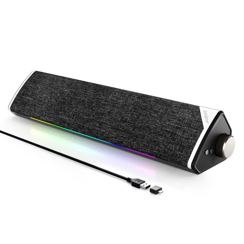 Bluetooth Computer Speakers, USB Plug-N-Play PC Speakers with LED Dynamic Light, Surround Sound Soundbar Speakers