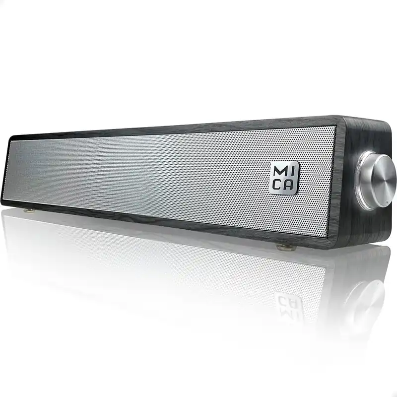 Bluetooth Computer Speakers, Angled Wooden PC Speakers, 3.5mm Aux-in Connection, Wired USB Powered Computer Sound Bar