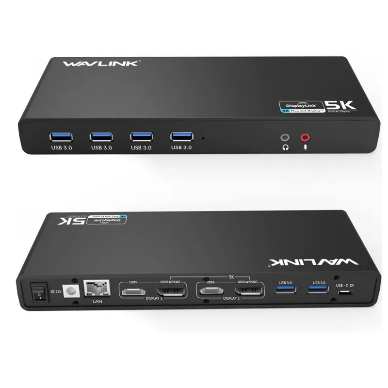 USB 3.0 and USB-C Dual 4K Display Universal Laptop Docking Station with DisplayPort