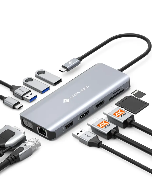 USB C Docking Station Dual HDMI Adapter, 11 in 1 Multi Display Docking Station Dual Monitor with 2 HDMI
