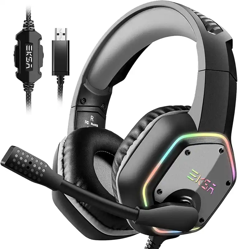 USB Gaming Headset for PC, Computer Headphones with Microphone/Mic Noise Cancelling, 7.1 Surround Sound