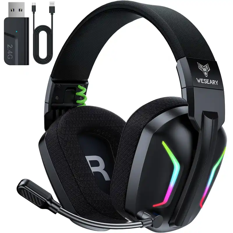 Wireless Gaming Headsets for PC, PS5, PS4, Switch, Mac, 2.4GHz Wireless Gaming Headphone with ENC Noise Canceling Microphone