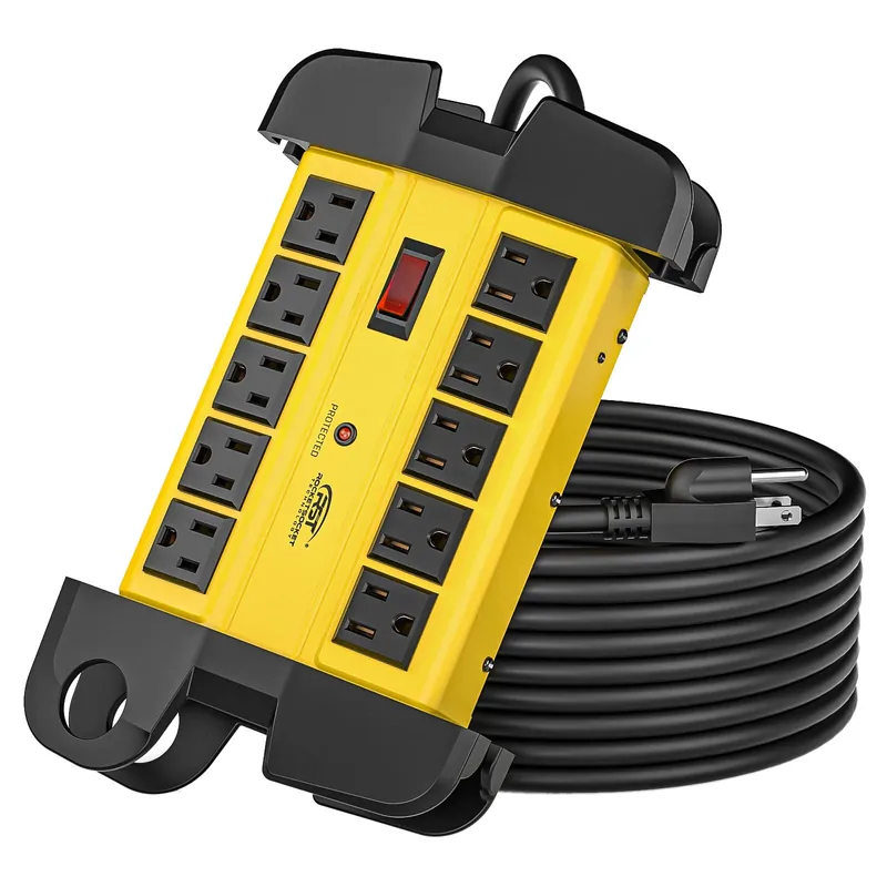 10-Outlets Heavy Duty Power Strip Metal Surge Protector with 15 Amps, 15-Foot Power Cord 2800 Joules