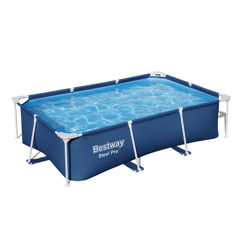 8.5 Feet x 67 Inch x 24 Inch Rectangular Steel Frame Above Ground Outdoor Backyard Swimming Pool, Blue (Pool Only)