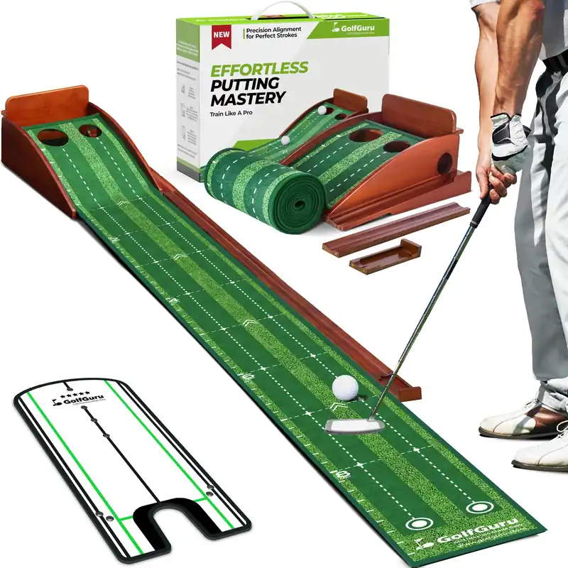 Putting Green, 9.8ft Golf Putting Mat with Automatic Ball Return Track & Putting Mirror, Indoor Putting Greens for Home