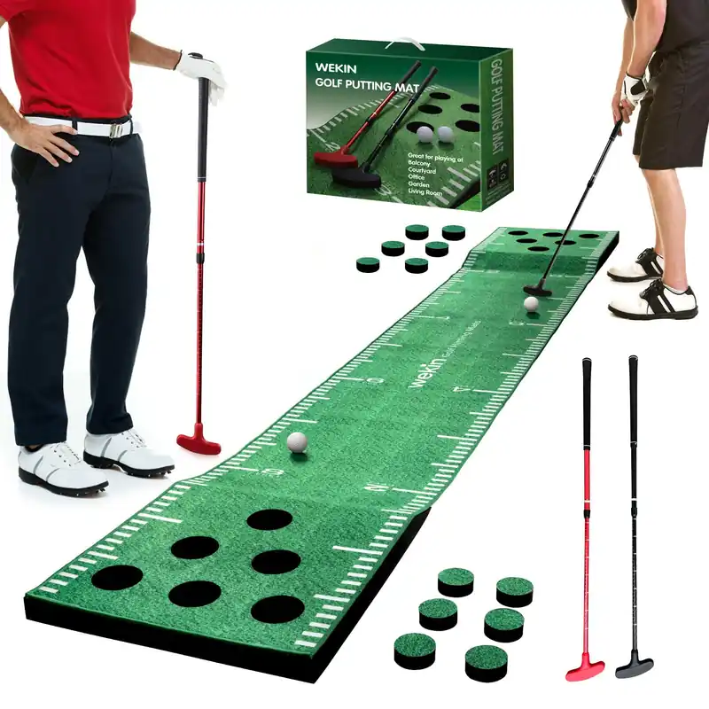 Golf Pong Game Set, Golf Putting Green Mat with 2 Putters, 2 Golf Balls,12 Hole Covers, Golf Training Mat