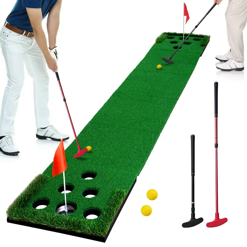 Golf Pong Putting Green Indoor Outdoor Golf Game Set with 2 Putters 2 Golf Balls 2 Golf Cups & Flags