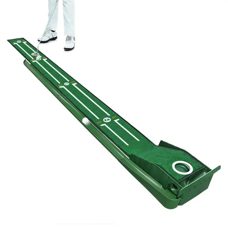 Golf Putting Mat Slim Compact 7.7-Inch Wide Single Hole – 8.5 Feet Long with Range Markers, Automatic Ball Return for Golfers