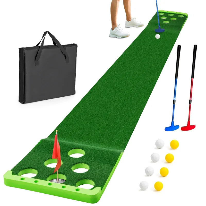 Golf Pong Putting Game Set with Front Border for Indoor & Outdoor, Golf Putting Green Mat Includes 8pcs Golf Balls