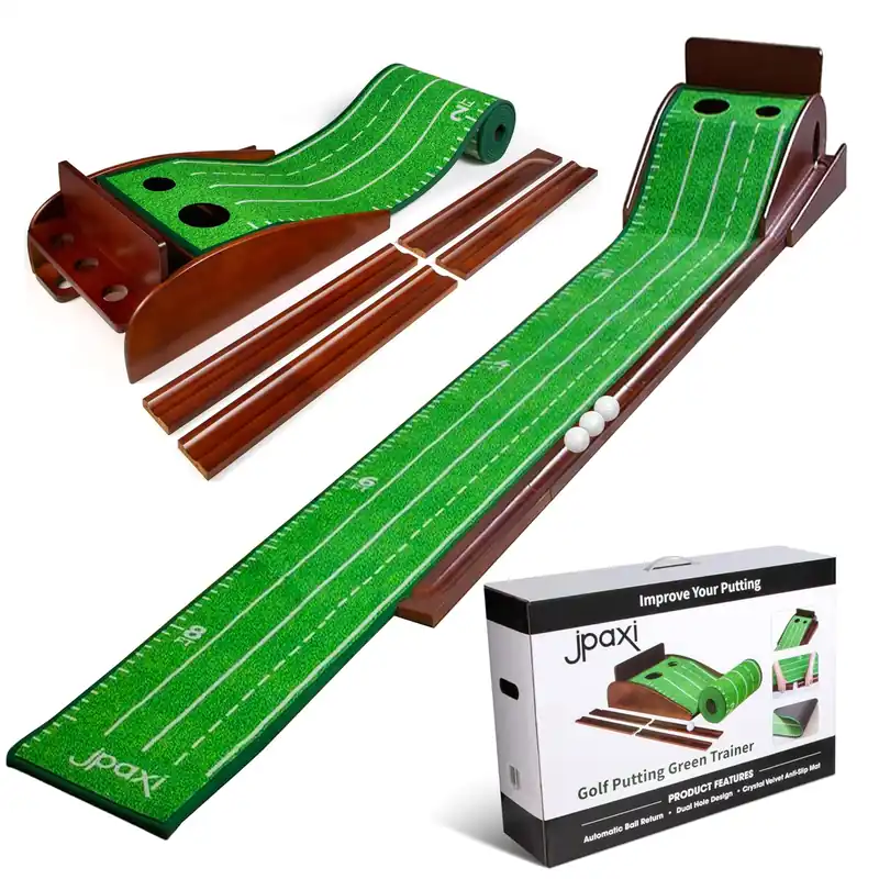 Golf Putting Mat with Auto Ball Return Luxurious Velvet Surface Indoor & Outdoor Putting Green for Men & Women