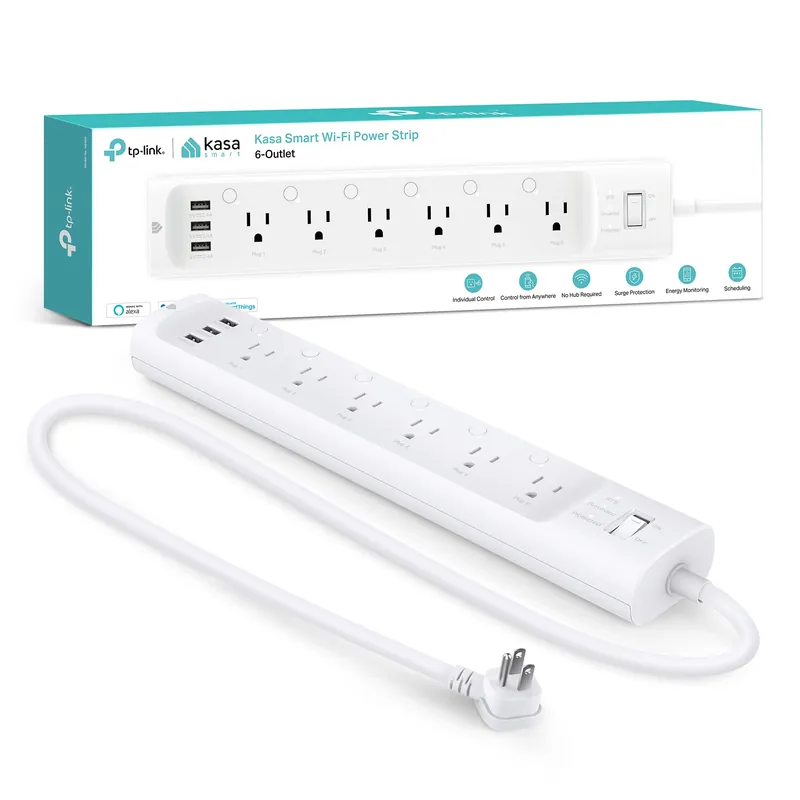 Power Strip HS300, Surge Protector with 6 Individually Controlled Smart Outlets and 3 USB Ports White