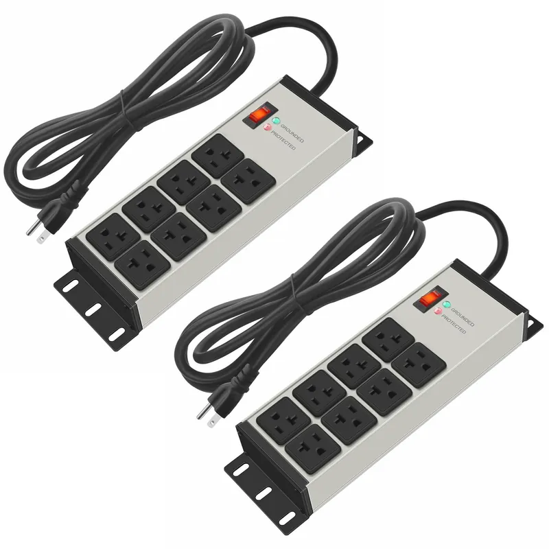 2PCS Heavy Duty Power Strip Surge Protector 20 AMP, 8 Outlets 12 Gauge Industrial Shop Garage Metal Multiple Outlets