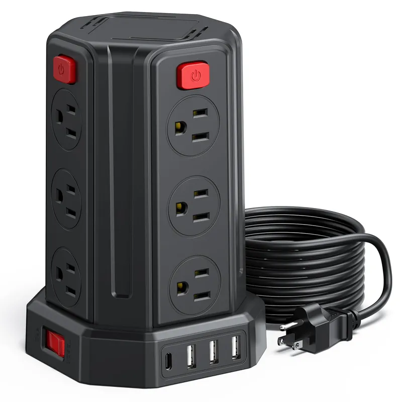 Power Strip Surge Protector, 10 Ft Extension Cord with 12 AC Multiple Outlets 4 USB (1 USB C)