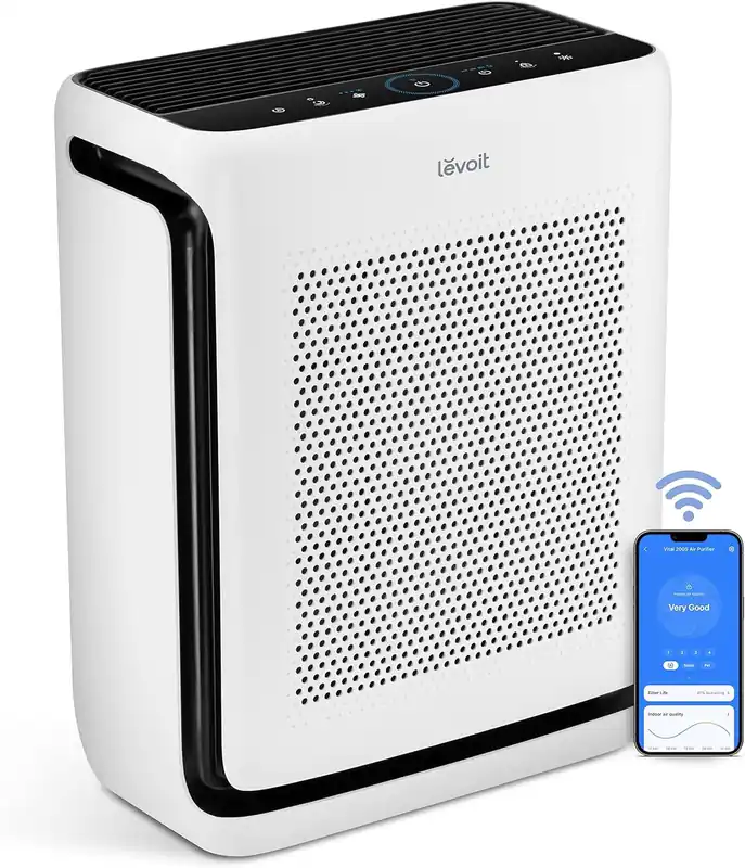 Air Purifiers for Home Large Room Up to 1800 Ft² in 1 Hr with Washable Pre-Filter, Air Quality Monitor White