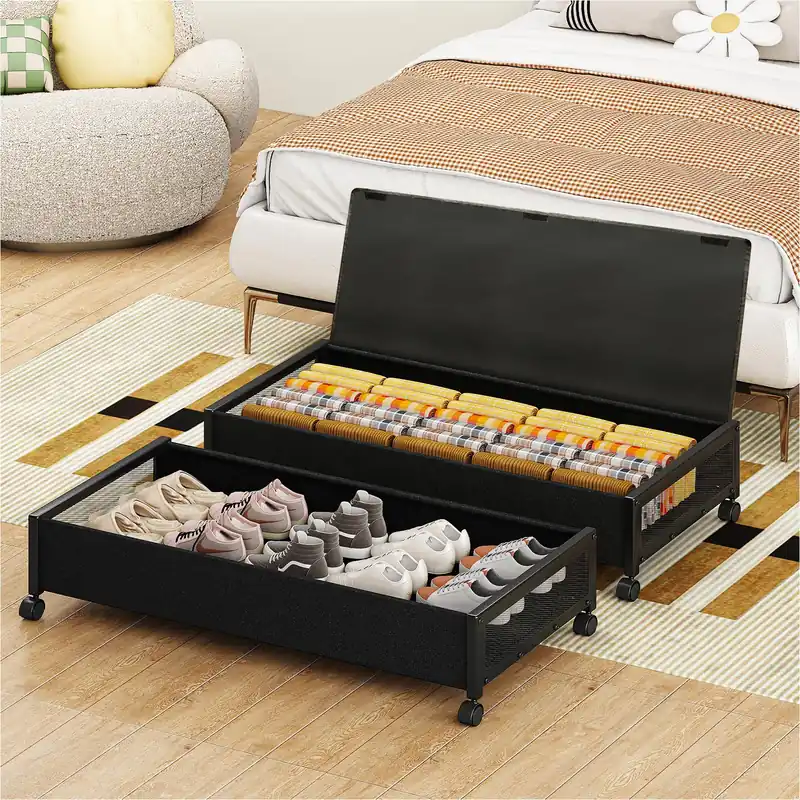 2 pack Under the Bed Storage Containers,36" Underbed Storage with Wheels & Lid