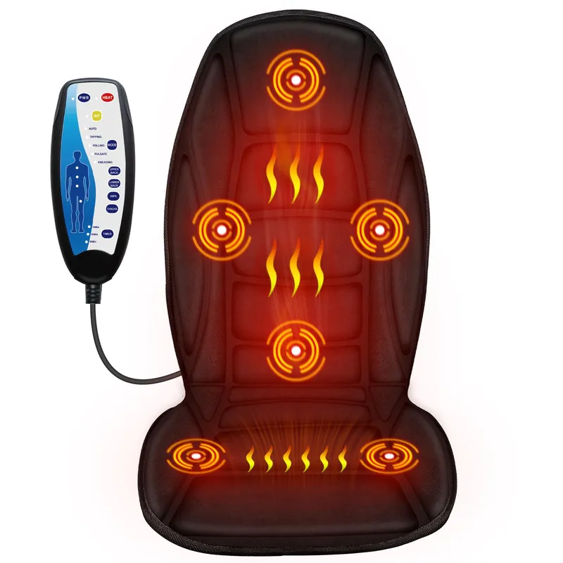 Full Back Massager with Heat, 5 Vibrating Modes & 2 Heat Levels, Back Massager Chair Pad (Black)