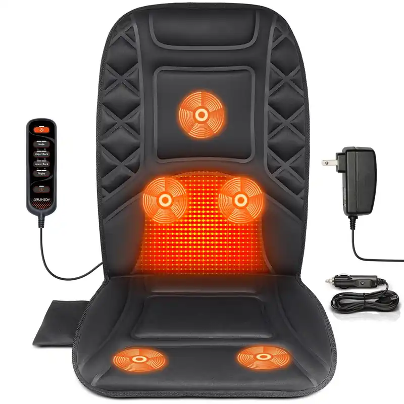 Massage Seat Cushion with Heat Back Massager Heated Seat Cover with 5 Vibrating Massage Nodes