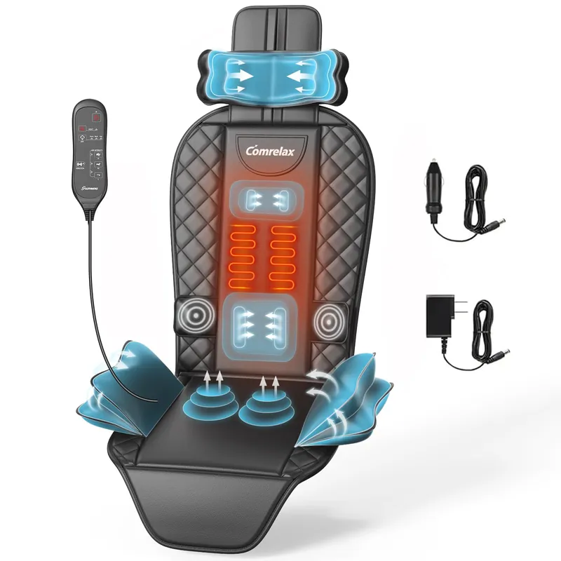 Back Massager with Heat & Traction & Vibration, Chair Massager Pad for Office Home, Seat Massager for Pain Relief