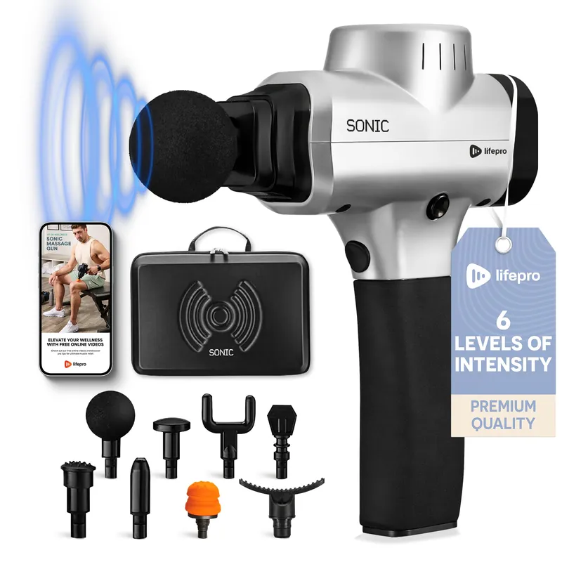 Percussion Massage Gun - Deep Tissue Massager for Sore Muscle and Stiffness - Quiet (Silver)