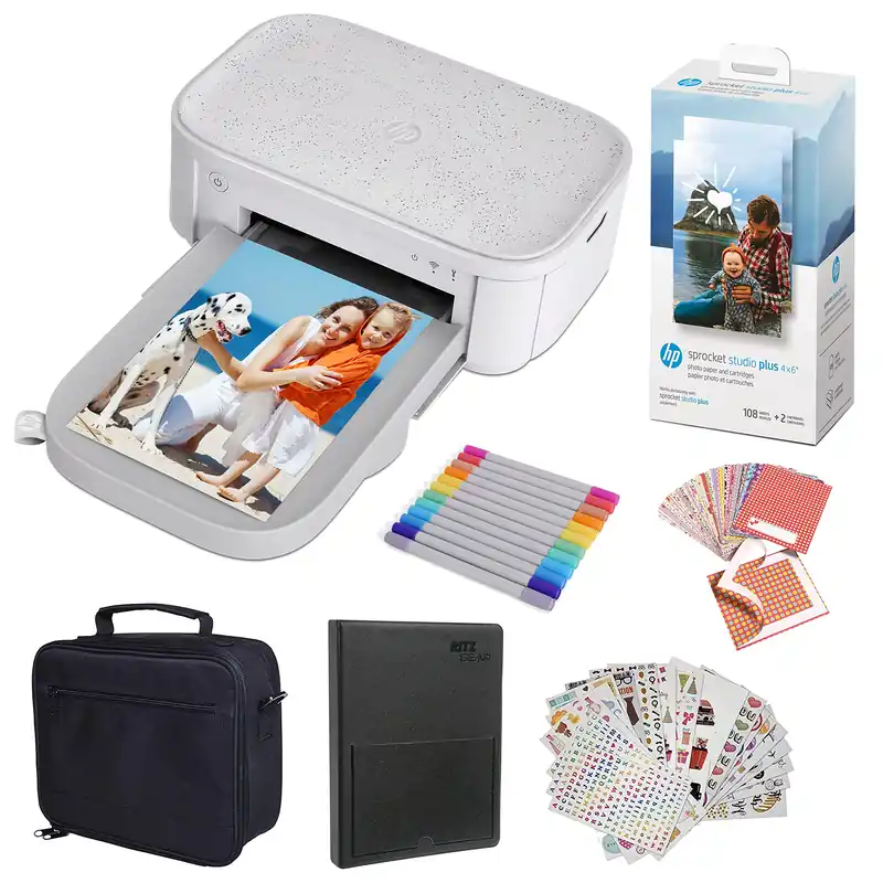4x6” Instant Photo Printer – Bundle Photo Album, Markers, Photo Paper, and Stickers, White
